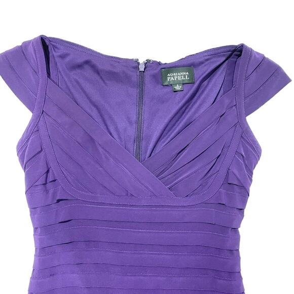 ADRIANNA PAPELL Purple Tiered Bandage Bodycon Stretch Dress Cap Sleeves Sz 2 - Picture 2 of 6